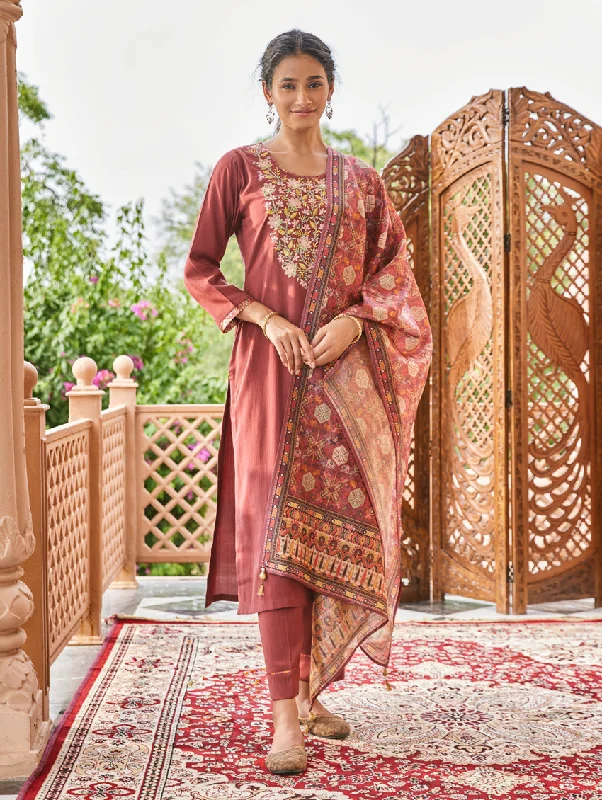 Embroidered Silk Suit Set 3933