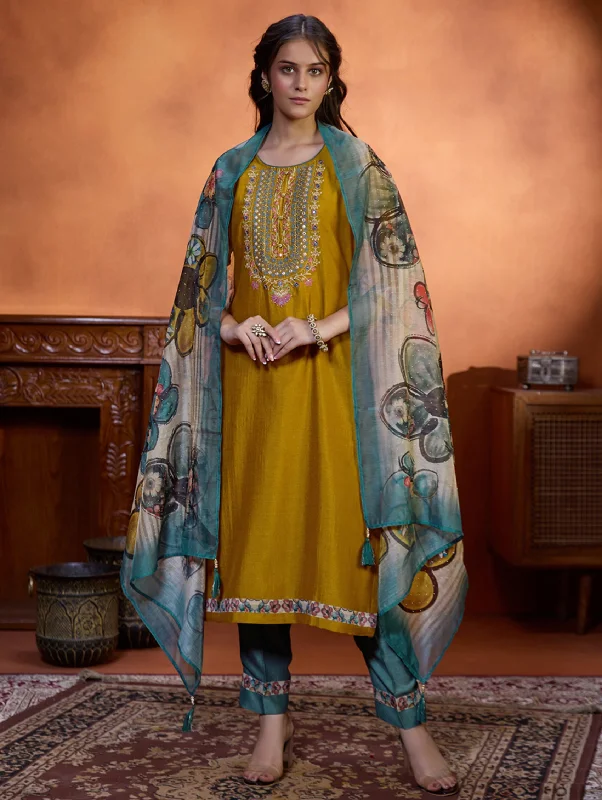 Embroidered Viscose Silk Suit Set 4041