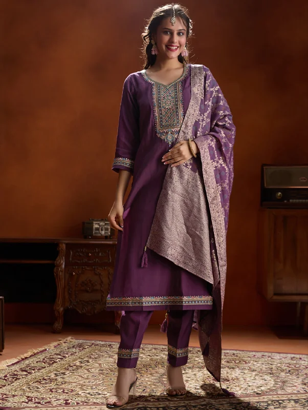 Embroidered Viscose Silk Suit Set 4044