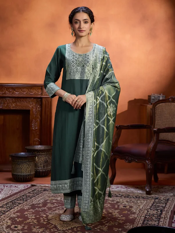 Embroidered Viscose Silk Suit Set 4067