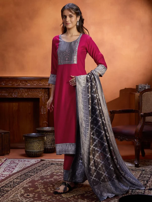 Embroidered Viscose Silk Suit Set 4069