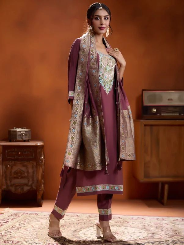 Embroidered Viscose Silk Suit Set 4072