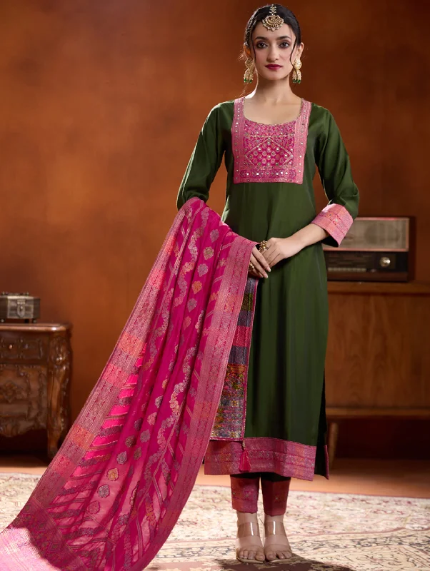 Embroidered Viscose Silk Suit Set 4074