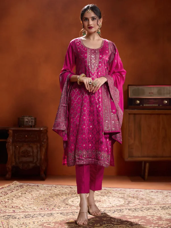 Embroidered Viscose Silk Suit Set 4075