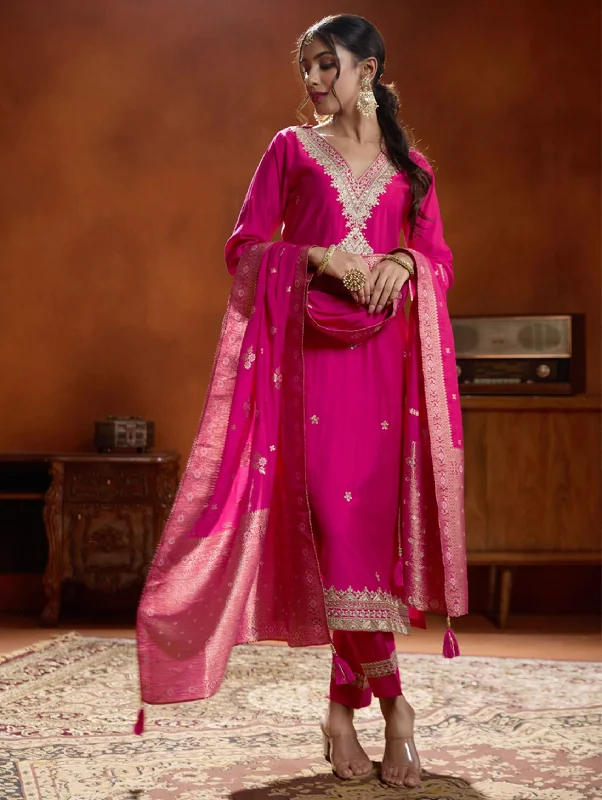 Embroidered Viscose Silk Suit Set 4080