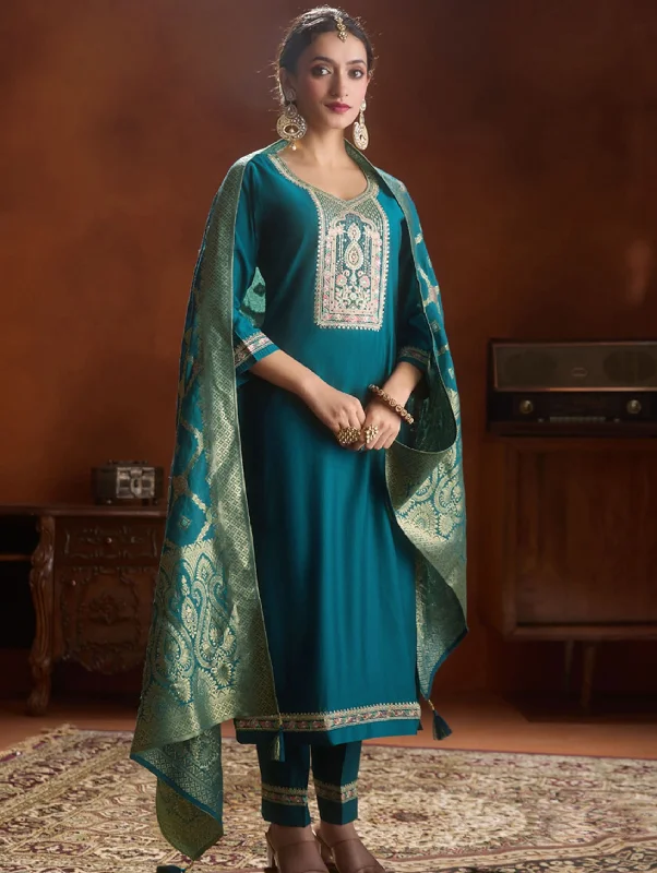 Embroidered Viscose Silk Suit Set 4081