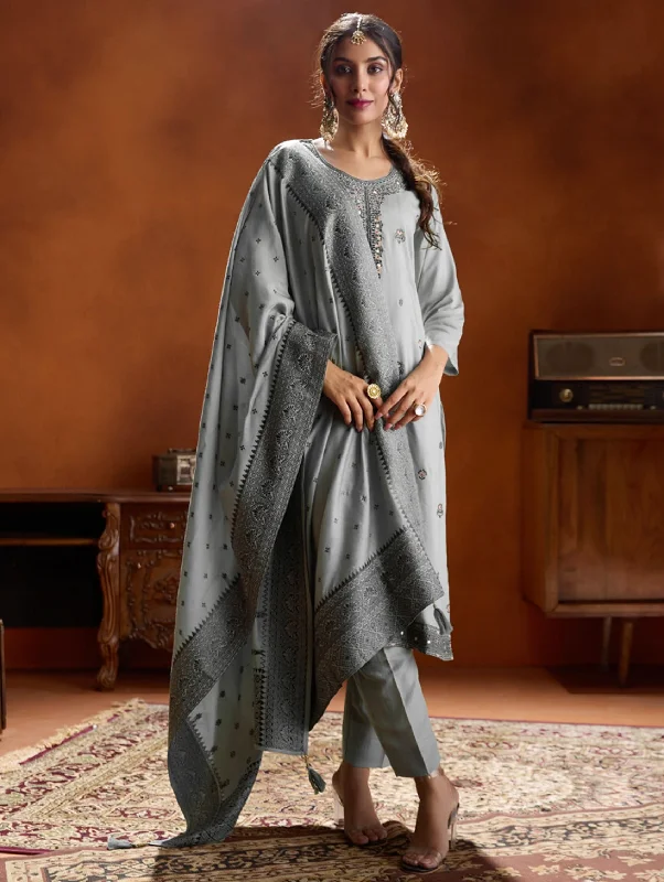 Embroidered Viscose Silk Suit Set 4083