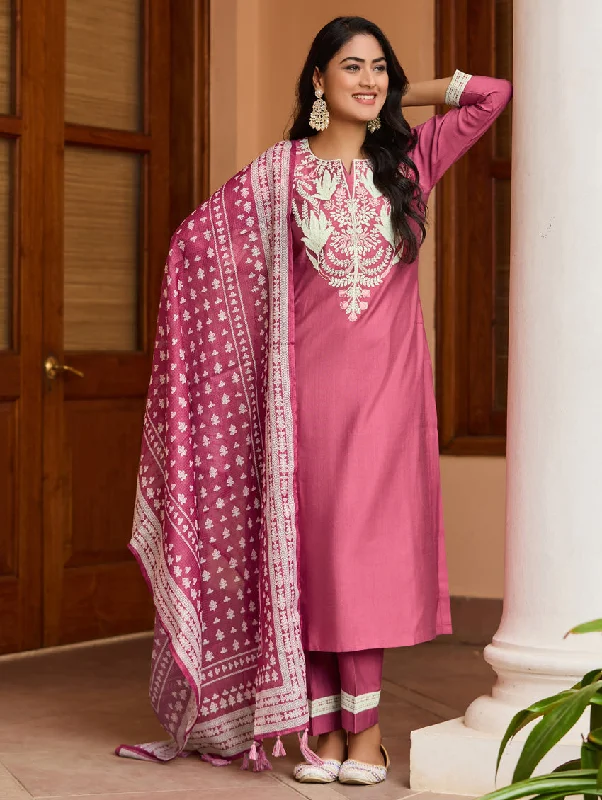 Embroidered Viscose Suit Set 4019