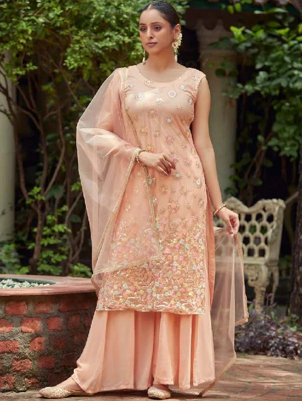 Hand Embroidered Net & Georgette Sharara Suit Set 3747