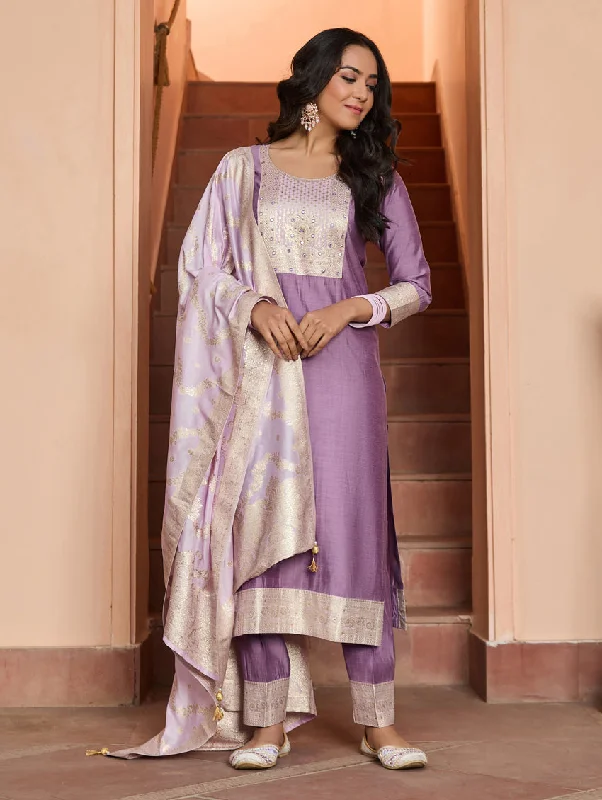 Hand-Embroidered Silk Suit Set 3999