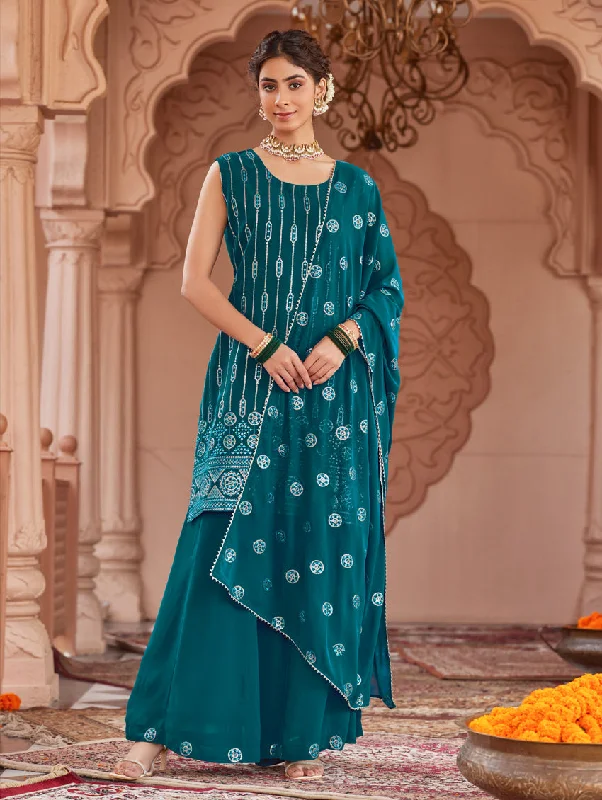 Sequence-Embroidered Georgette Sharara Suit Set 3953