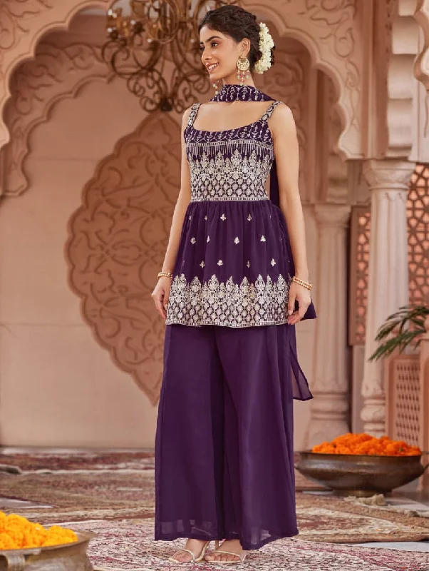 Zari Embroidered Peplum Sharara Suit Set 3951