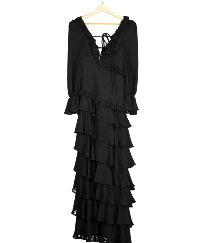 ALB Anne Louise Black Ruffle Maxi Dress UK XS