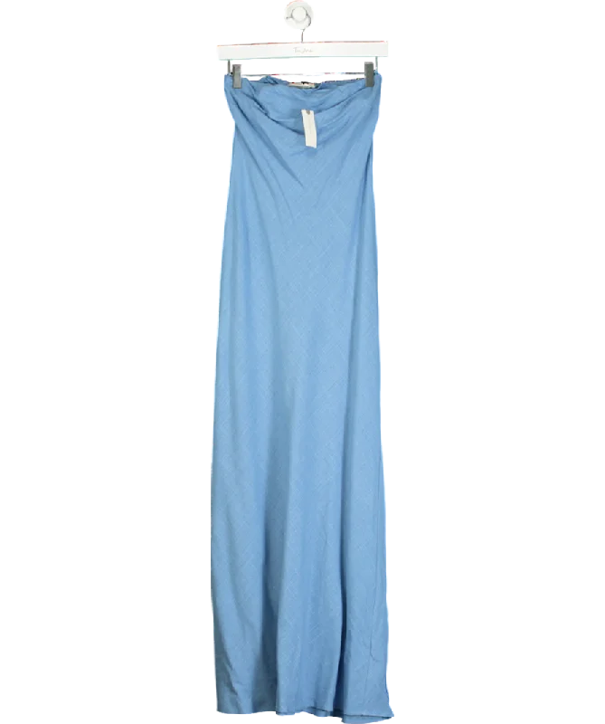 Anthropologie Blue The Fleur Strapless Linen-blend Maxi Slip Dress UK 8