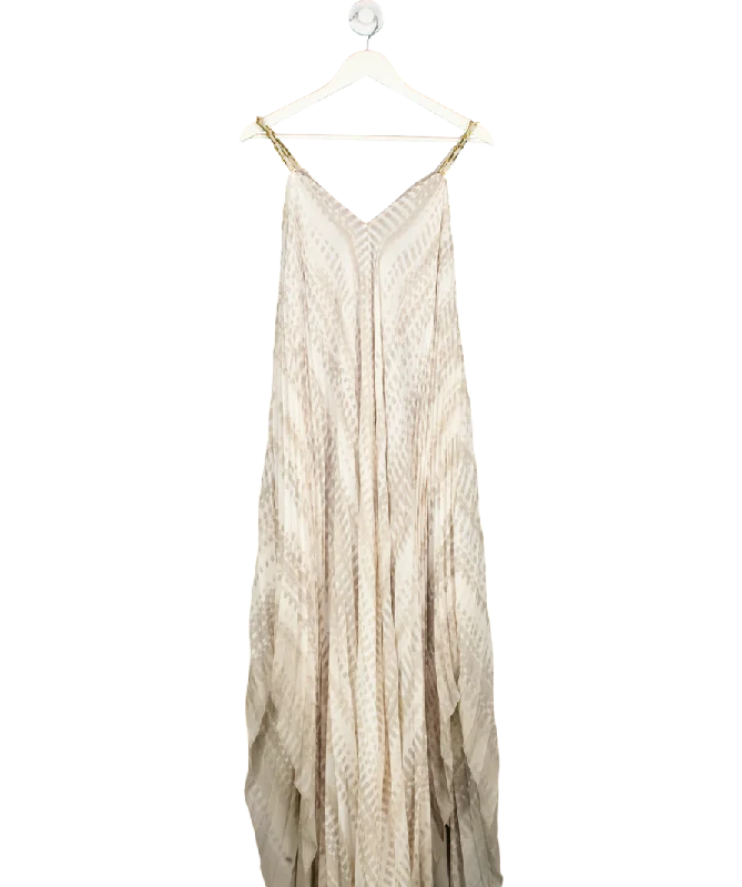 Halston Heritage Cream pleated chain detail dress UK XS