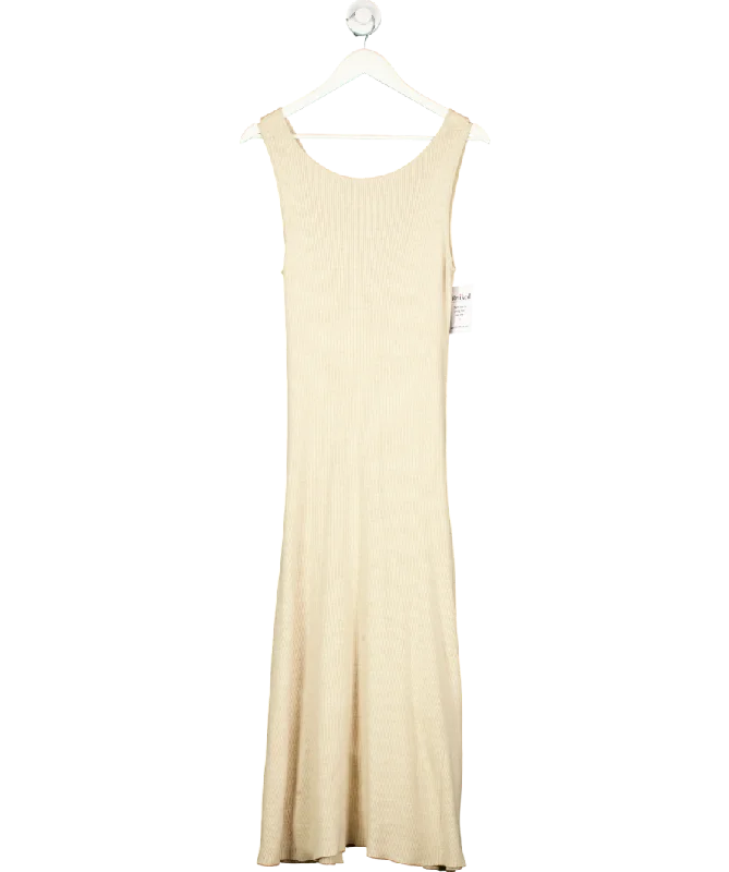 Fig & Basil Beige Knitted Rib Midaxi Dress UK 12