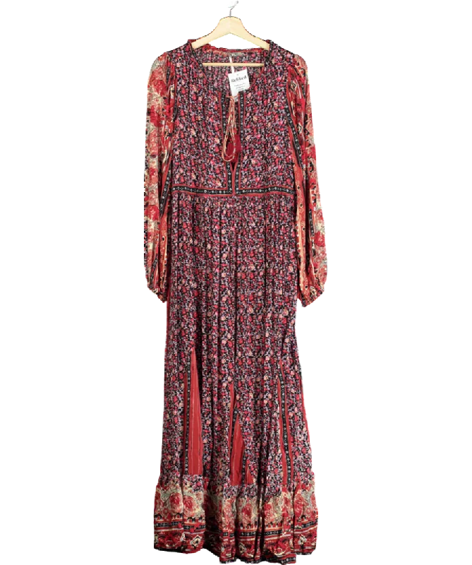 Free People Red Tie Front Floral Maxi Dress UK L