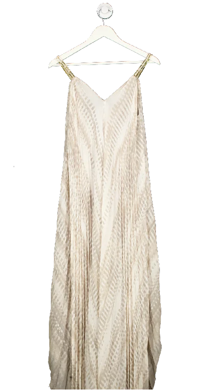 Halston Heritage Beige Chain Strap Pleated Maxi Dress UK XS