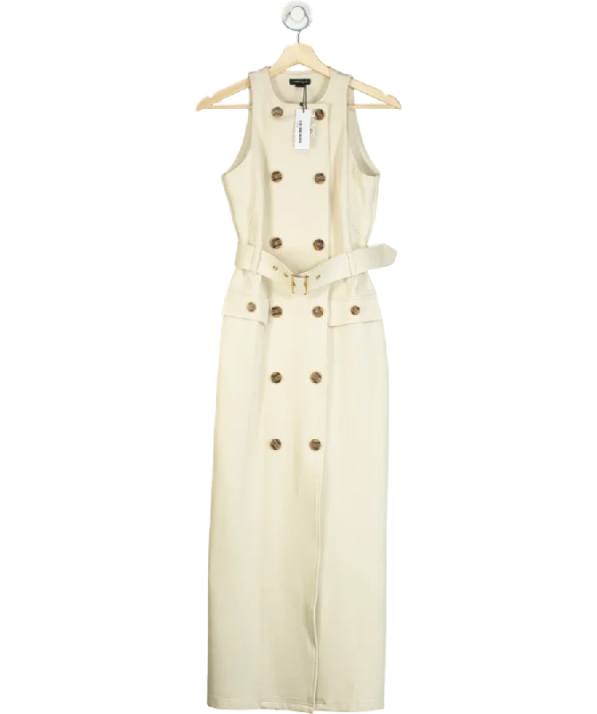 Karen Millen Cream Ponte Button Detail Belted Midi Dress UK XS