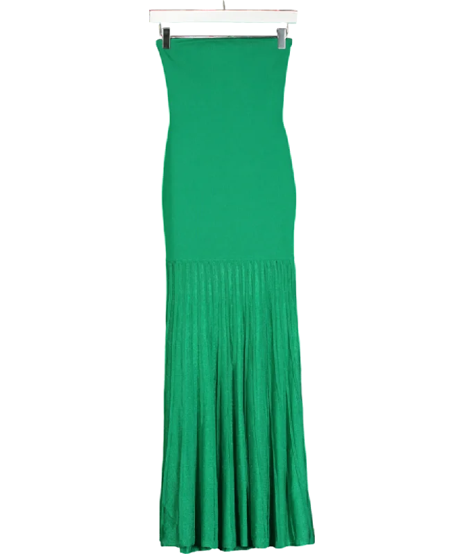 Karen Millen Green Viscose Blend Sheer Knit Bandeau Pleated Skirt Midaxi Dress UK XS