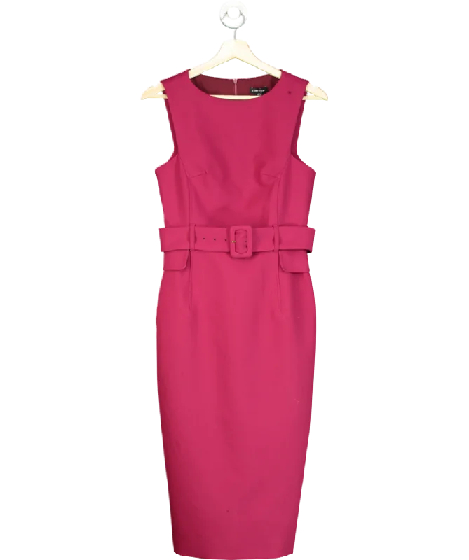 Karen Millen Red Compact Stretch Belted Tailored Midi Pencil Dress UK 8