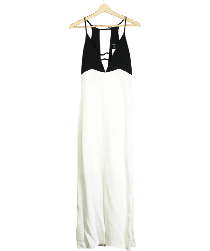 Karen Millen White Premium Viscose Woven Crepe Contrast Panel Midi Dress UK 8