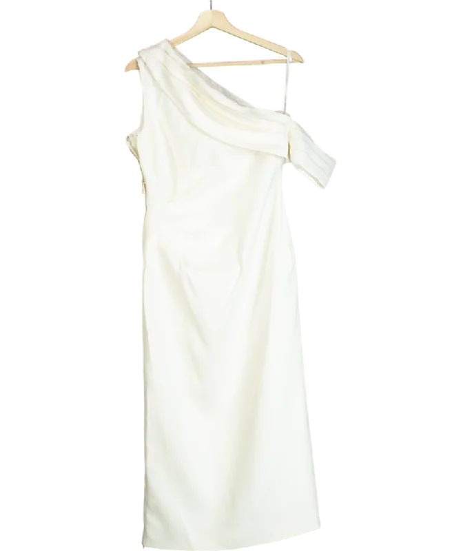 Karen Millen White Tailored One Shoulder Folded Maxi Dress UK 8