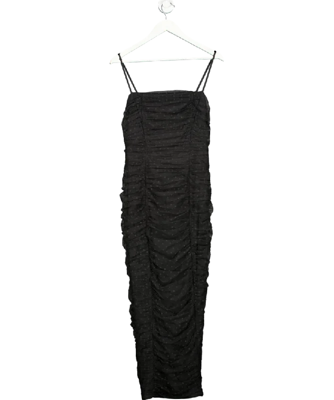 Michelle Keegan Black Dobby Mesh Strappy Bodycon Midi Dress UK 12