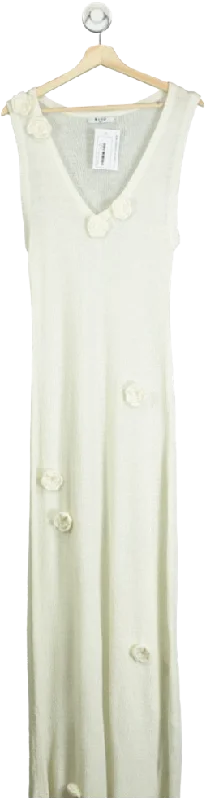 NA-KD Cream Knitted Flower Detail V-neck Maxi Dress UK M