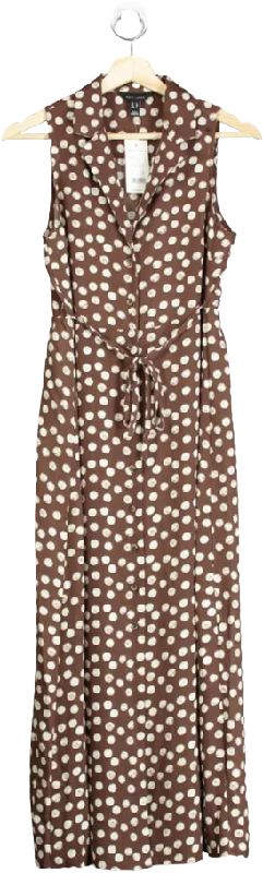 New Look Brown Polka Dot Pattern Sleeveless Midi Shirt Dress UK 8