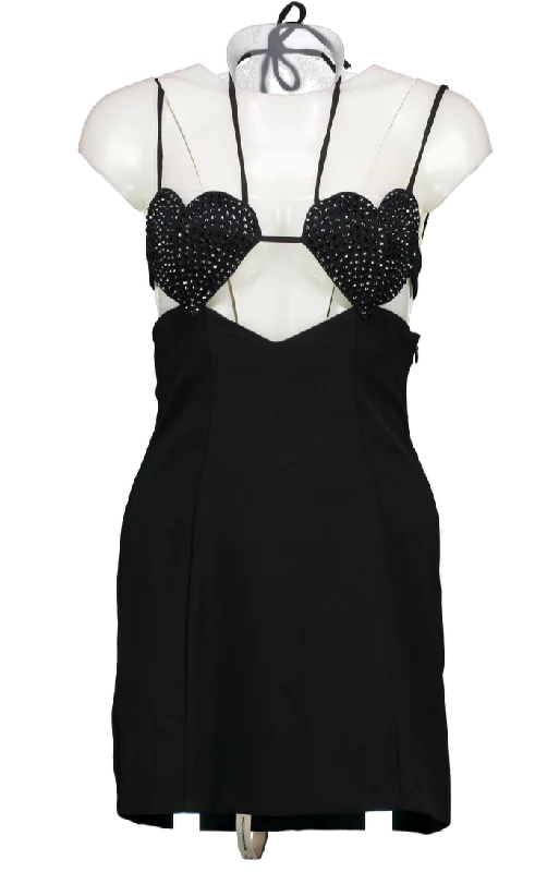 Oh Polly Black Lavinie Embellished Heart Cup Detail Mini Dress UK 8