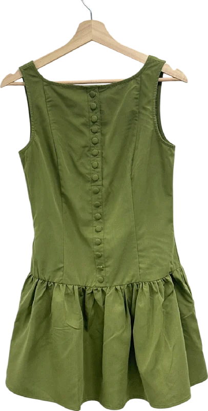 PrettyLittleThing Khaki Button Down Scoop Back Shift Dress UK 8