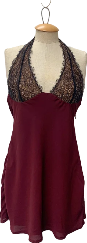 White Fox Burgundy Lace Halter Dress UK S