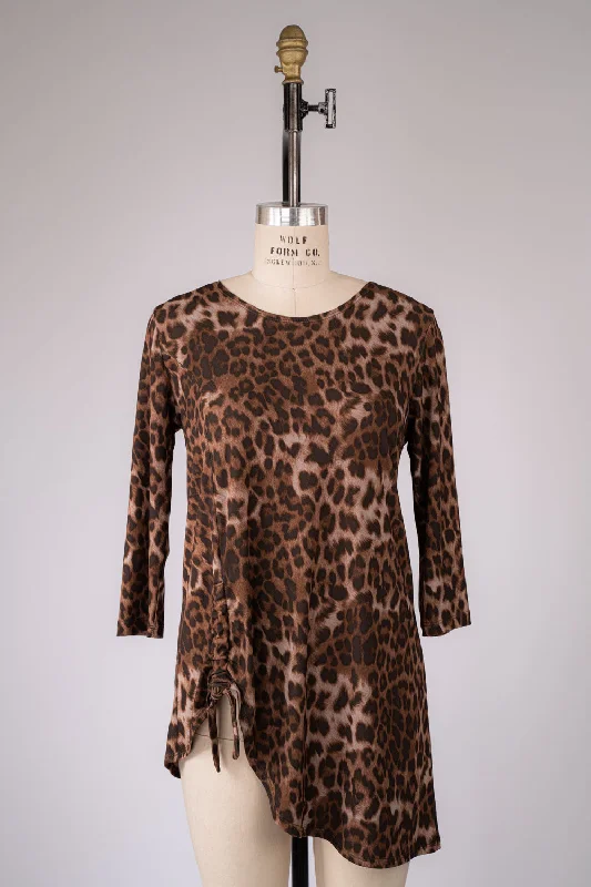 Knit Cheetah Print Tunic With Gathered Hip