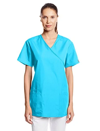 Cherokee 4801 Women's Workwear Scrubs Tie Back Mock Wrap Tunic, Turquoise