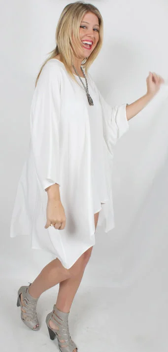 Dairi Fashions White Sutra High-Low Plus Tunic or Dress Resort Wear Sml-7x