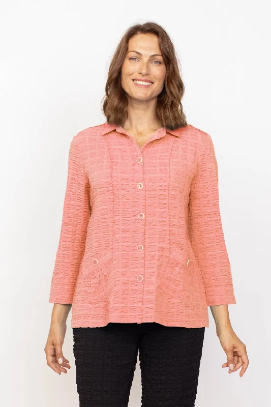 Habitat Sale, 23715 Pleat Pocket Pucker Shirt, Melon 50% Off Regular Price