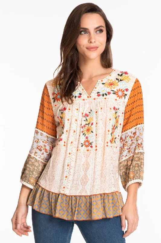 Orange Print Ruffle Tunic