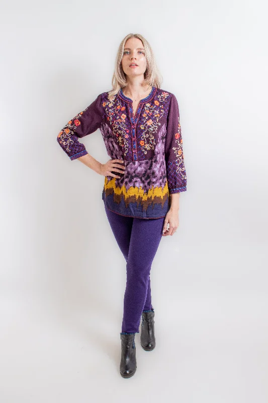 Embroidered Plum Tie Dye Tunic