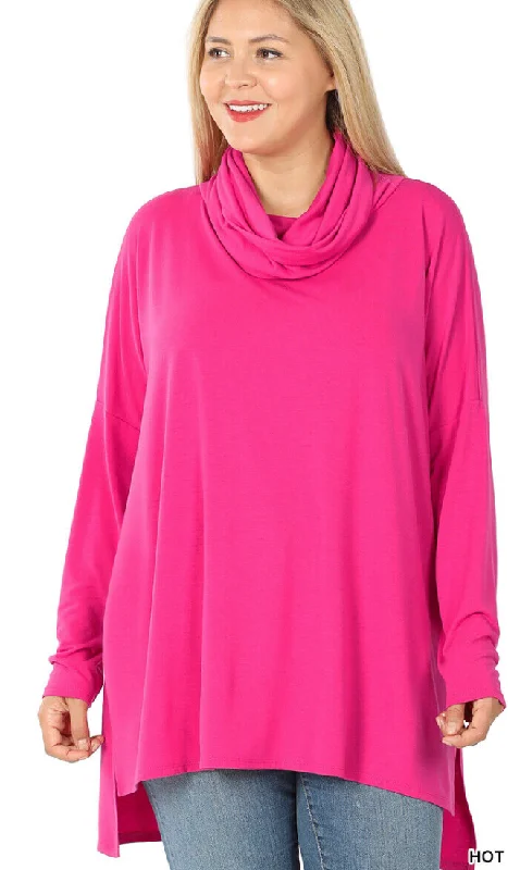 Oversize Fushia Cowl Tunic Top Modal Sleeve Hippie Chic Resort Wear Sml-7x