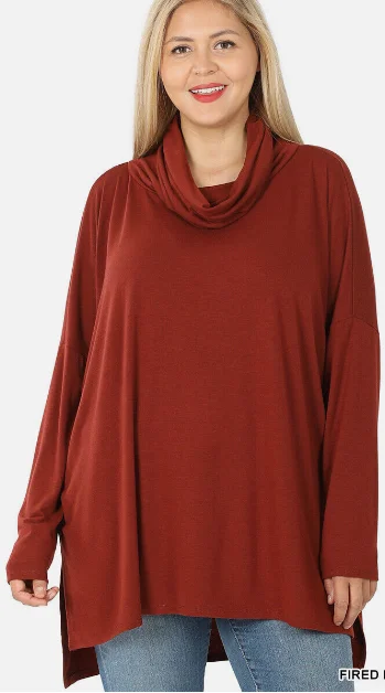 Oversize Rich Sienna Cowl Tunic Top Modal Sleeve Hippie Chic Resort Wear Sml-7x