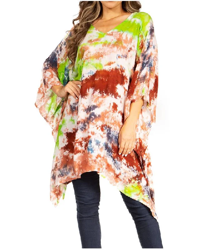 Sakkas Adalwin Second TieDye Desert Sun Circle Ponch Tunic Top Blouse W/Embroidery