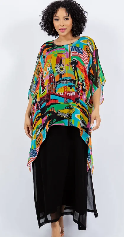 Sunheart Hollywood Send Me a Postcard  Oversize Tunic Top Lagenlook Boho Hippie Chic SML-6X+