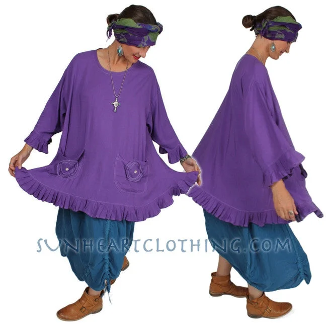 Sunheart Sedona Ruffle Tunic Top Ramie Linen Boho Hippie Chic Resort Wear Sml-5x