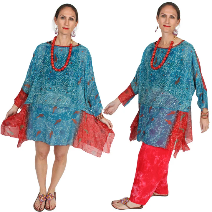 Sunheart Vintage Silk Bohemian Tunic Top Embroidered Sml-3x