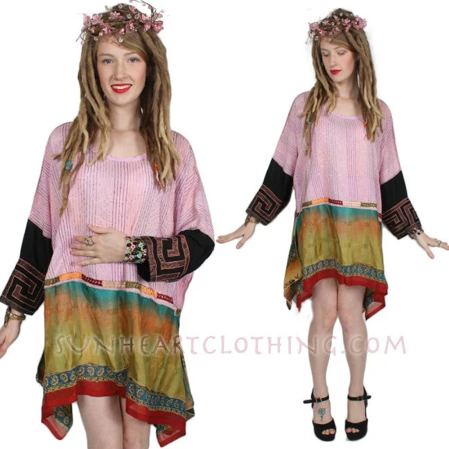 Sunheart Vintage Silk Bohemian Tunic Top Embroidered Sml-3x