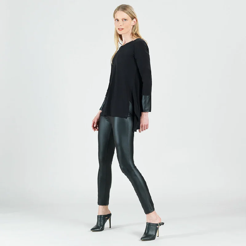 Parachute Hem Liquid Leather Cuff Black Tunic