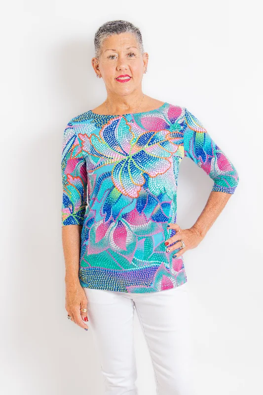 Blue Mosaic Petal Scoop Neck Tunic