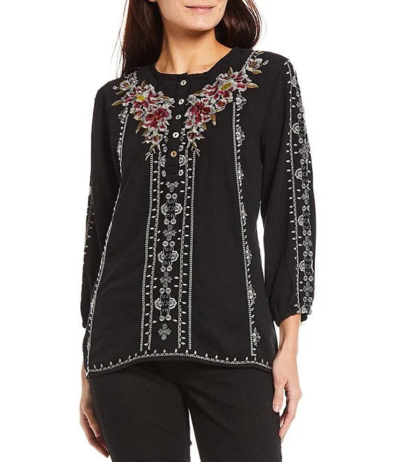 Embroidered Henley Tunic