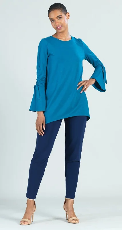 Teal Blue Knit Tunic w/ Ruched Sleeves